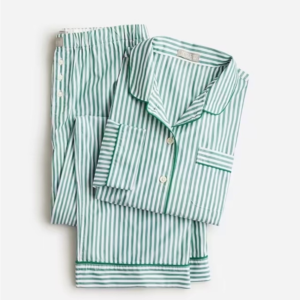 J. Crew Poplin Pajama Set in Green Stripes